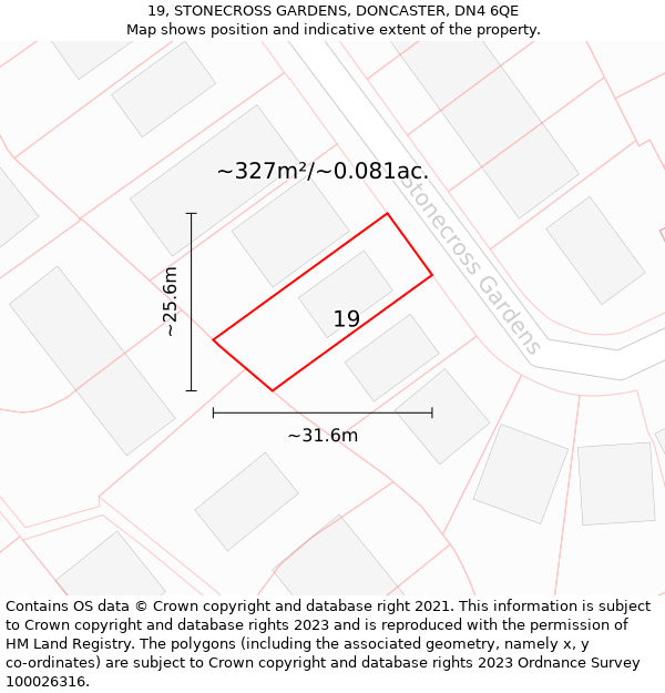 19, STONECROSS GARDENS, DONCASTER, DN4 6QE: Plot and title map