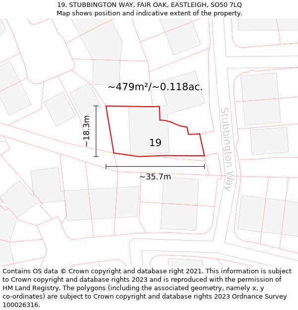 19, STUBBINGTON WAY, FAIR OAK, EASTLEIGH, SO50 7LQ: Plot and title map