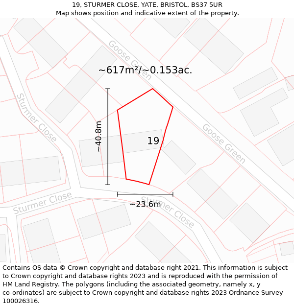 19, STURMER CLOSE, YATE, BRISTOL, BS37 5UR: Plot and title map