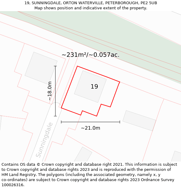 19, SUNNINGDALE, ORTON WATERVILLE, PETERBOROUGH, PE2 5UB: Plot and title map