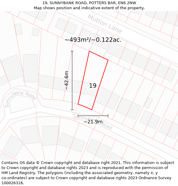 19, SUNNYBANK ROAD, POTTERS BAR, EN6 2NW: Plot and title map