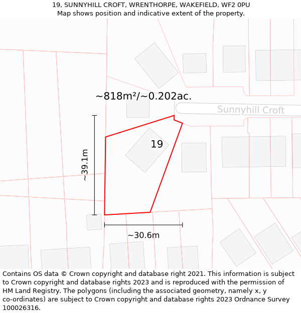 19, SUNNYHILL CROFT, WRENTHORPE, WAKEFIELD, WF2 0PU: Plot and title map