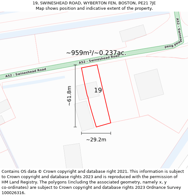 19, SWINESHEAD ROAD, WYBERTON FEN, BOSTON, PE21 7JE: Plot and title map