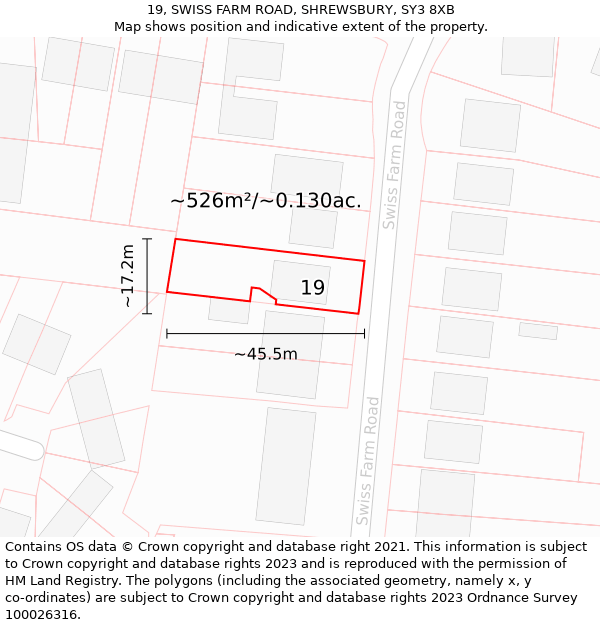 19, SWISS FARM ROAD, SHREWSBURY, SY3 8XB: Plot and title map