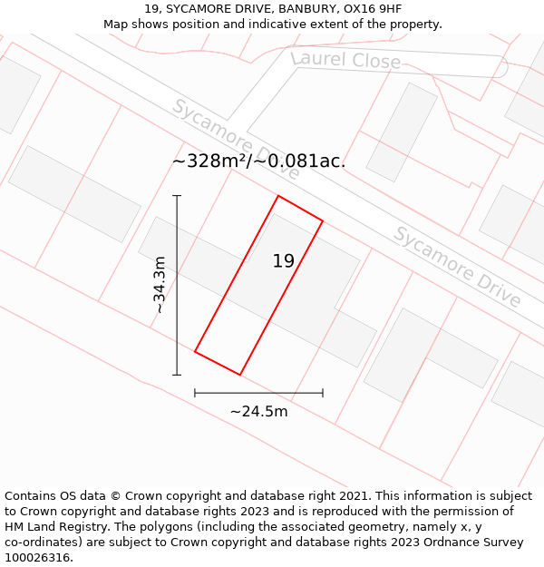19, SYCAMORE DRIVE, BANBURY, OX16 9HF: Plot and title map