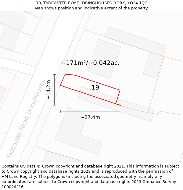 19, TADCASTER ROAD, DRINGHOUSES, YORK, YO24 1QG: Plot and title map