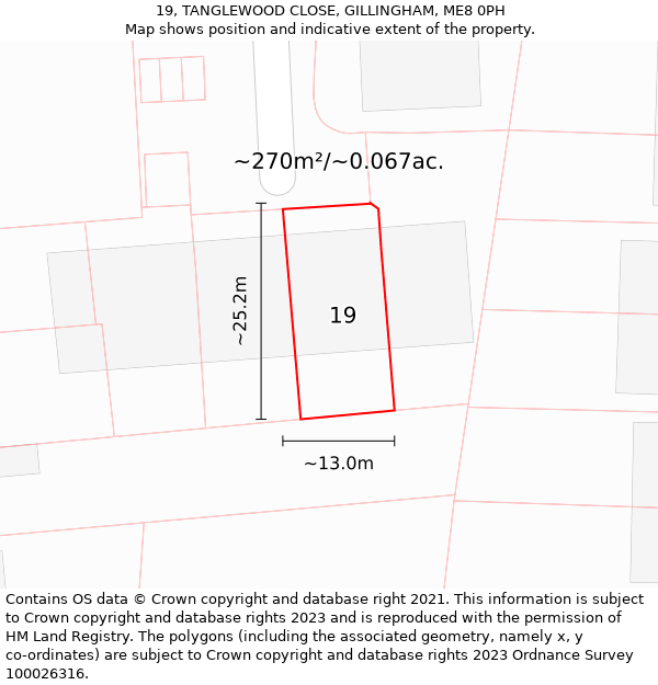 19, TANGLEWOOD CLOSE, GILLINGHAM, ME8 0PH: Plot and title map