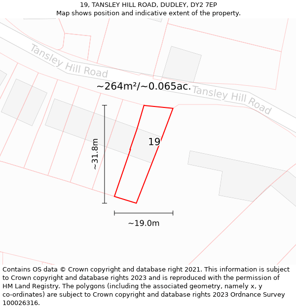 19, TANSLEY HILL ROAD, DUDLEY, DY2 7EP: Plot and title map