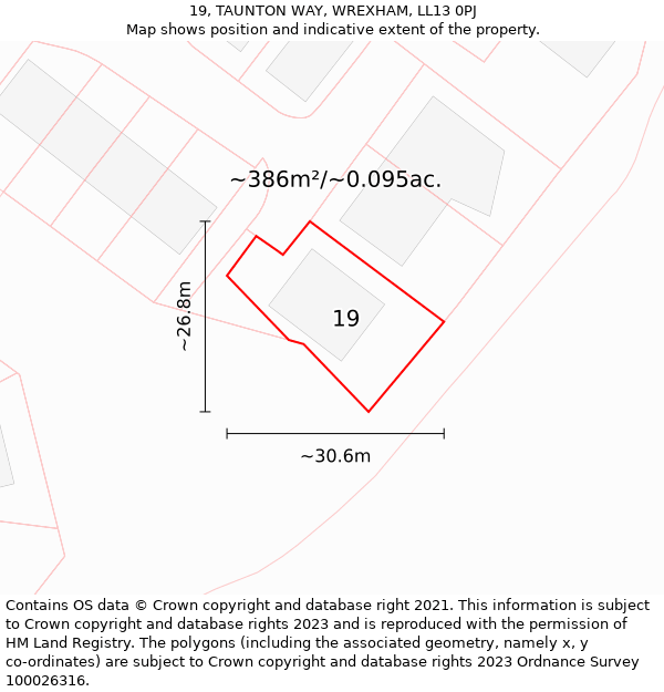 19, TAUNTON WAY, WREXHAM, LL13 0PJ: Plot and title map