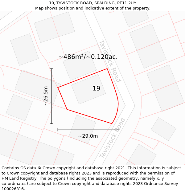19, TAVISTOCK ROAD, SPALDING, PE11 2UY: Plot and title map