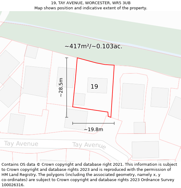 19, TAY AVENUE, WORCESTER, WR5 3UB: Plot and title map