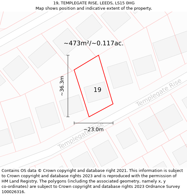19, TEMPLEGATE RISE, LEEDS, LS15 0HG: Plot and title map