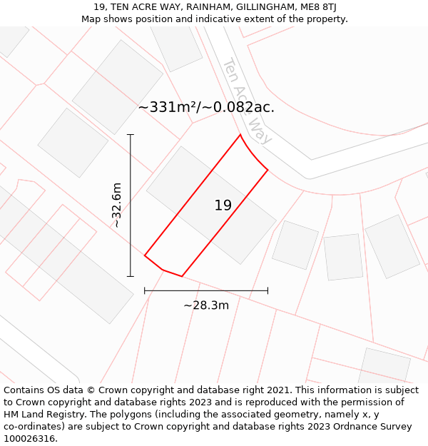 19, TEN ACRE WAY, RAINHAM, GILLINGHAM, ME8 8TJ: Plot and title map