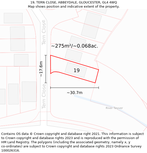 19, TERN CLOSE, ABBEYDALE, GLOUCESTER, GL4 4WQ: Plot and title map