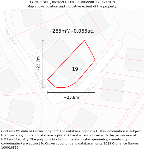 19, THE DELL, BICTON HEATH, SHREWSBURY, SY3 5HG: Plot and title map