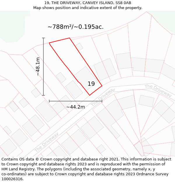 19, THE DRIVEWAY, CANVEY ISLAND, SS8 0AB: Plot and title map