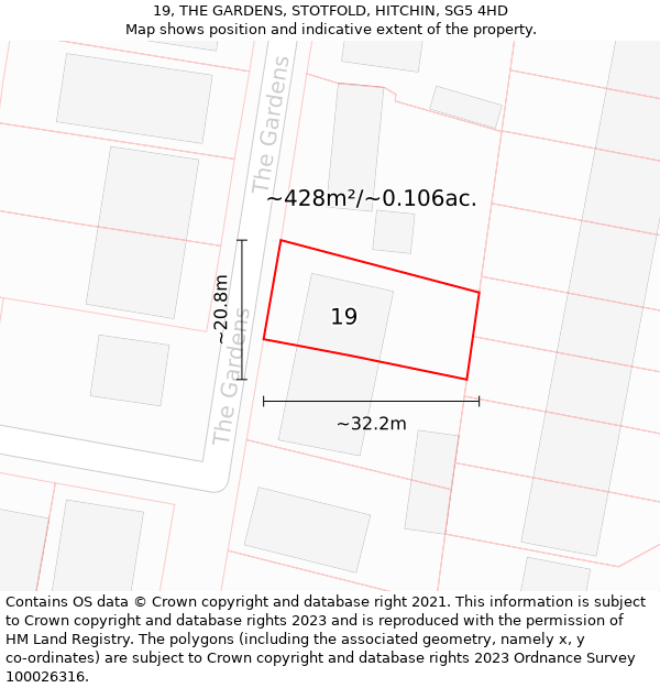 19, THE GARDENS, STOTFOLD, HITCHIN, SG5 4HD: Plot and title map