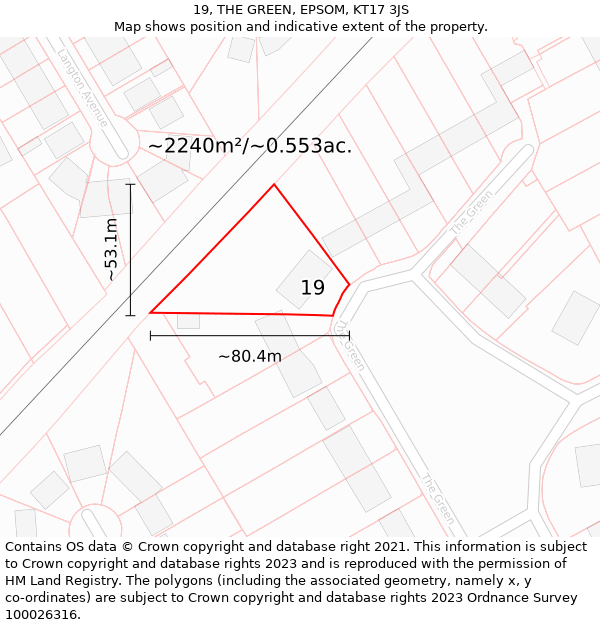 19, THE GREEN, EPSOM, KT17 3JS: Plot and title map