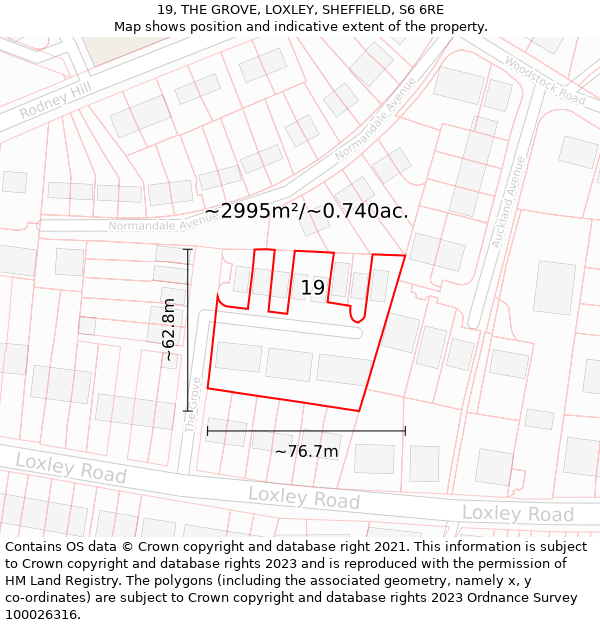 19, THE GROVE, LOXLEY, SHEFFIELD, S6 6RE: Plot and title map