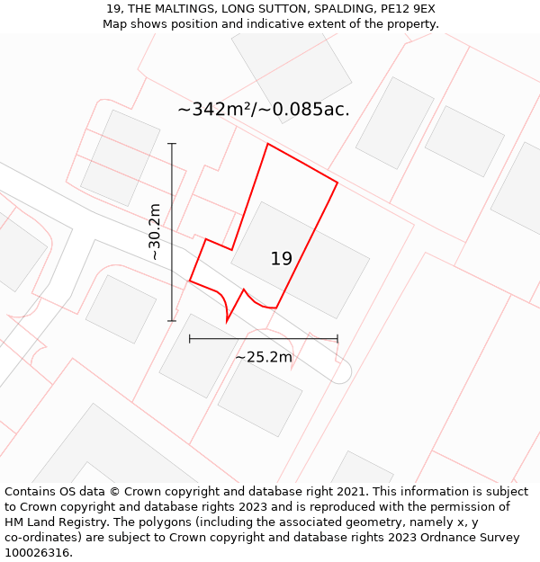 19, THE MALTINGS, LONG SUTTON, SPALDING, PE12 9EX: Plot and title map