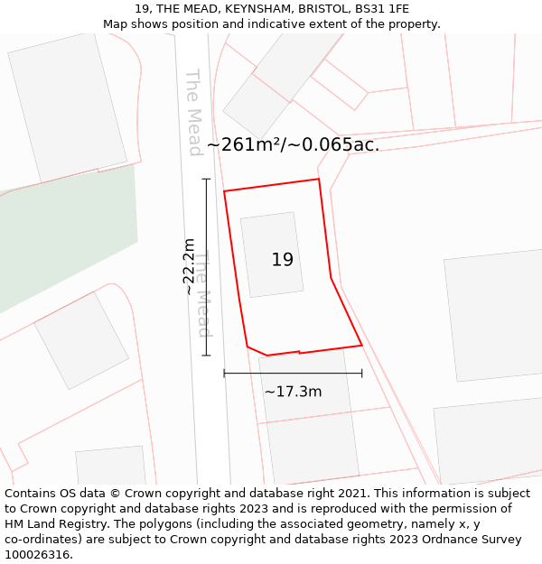 19, THE MEAD, KEYNSHAM, BRISTOL, BS31 1FE: Plot and title map