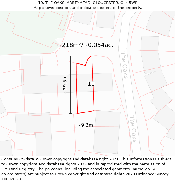 19, THE OAKS, ABBEYMEAD, GLOUCESTER, GL4 5WP: Plot and title map