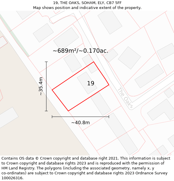 19, THE OAKS, SOHAM, ELY, CB7 5FF: Plot and title map