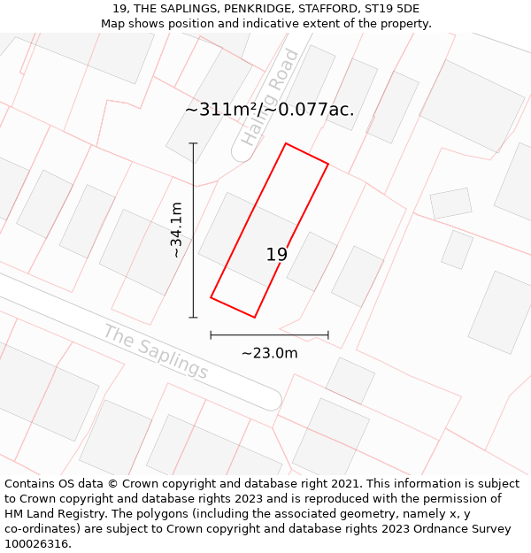 19, THE SAPLINGS, PENKRIDGE, STAFFORD, ST19 5DE: Plot and title map