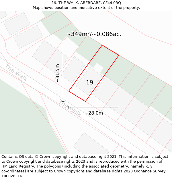 19, THE WALK, ABERDARE, CF44 0RQ: Plot and title map