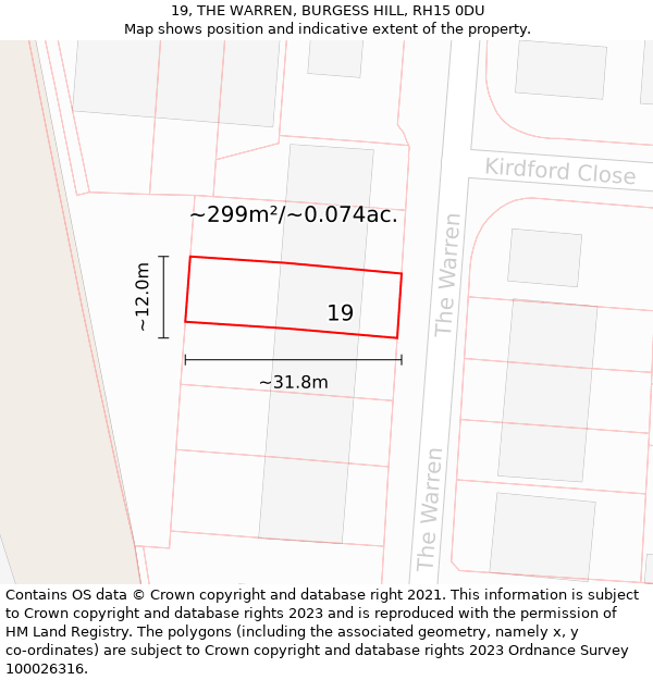 19, THE WARREN, BURGESS HILL, RH15 0DU: Plot and title map