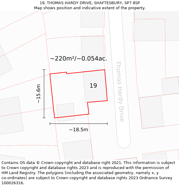 19, THOMAS HARDY DRIVE, SHAFTESBURY, SP7 8SP: Plot and title map