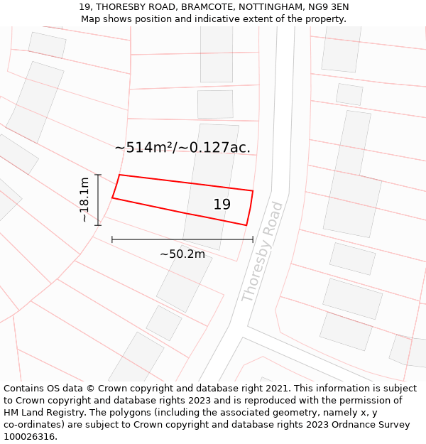 19, THORESBY ROAD, BRAMCOTE, NOTTINGHAM, NG9 3EN: Plot and title map