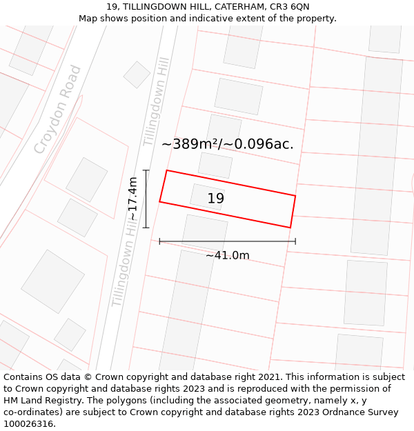 19, TILLINGDOWN HILL, CATERHAM, CR3 6QN: Plot and title map