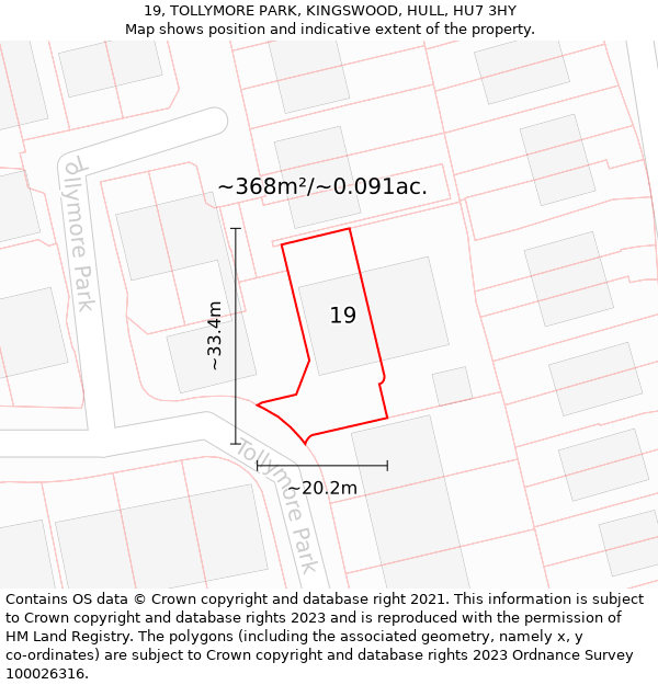 19, TOLLYMORE PARK, KINGSWOOD, HULL, HU7 3HY: Plot and title map