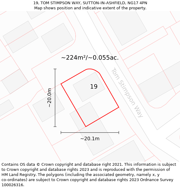 19, TOM STIMPSON WAY, SUTTON-IN-ASHFIELD, NG17 4PN: Plot and title map