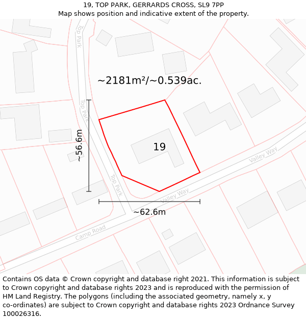 19, TOP PARK, GERRARDS CROSS, SL9 7PP: Plot and title map