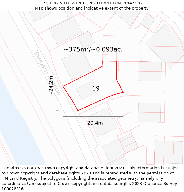 19, TOWPATH AVENUE, NORTHAMPTON, NN4 9DW: Plot and title map
