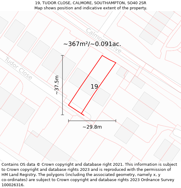 19, TUDOR CLOSE, CALMORE, SOUTHAMPTON, SO40 2SR: Plot and title map
