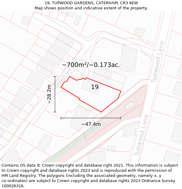 19, TUPWOOD GARDENS, CATERHAM, CR3 6EW: Plot and title map