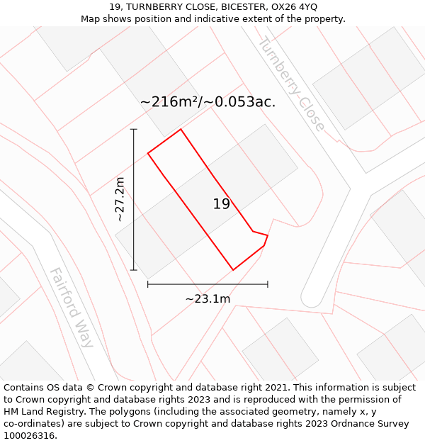 19, TURNBERRY CLOSE, BICESTER, OX26 4YQ: Plot and title map