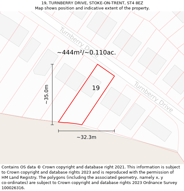 19, TURNBERRY DRIVE, STOKE-ON-TRENT, ST4 8EZ: Plot and title map