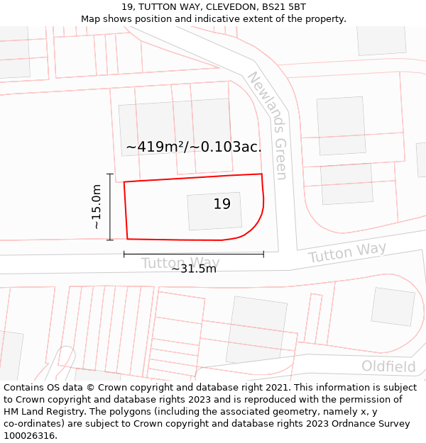 19, TUTTON WAY, CLEVEDON, BS21 5BT: Plot and title map