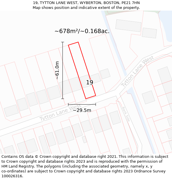 19, TYTTON LANE WEST, WYBERTON, BOSTON, PE21 7HN: Plot and title map