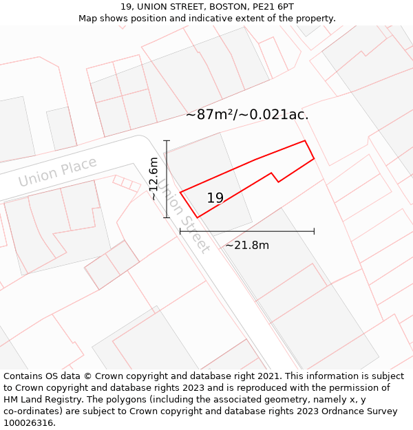 19, UNION STREET, BOSTON, PE21 6PT: Plot and title map