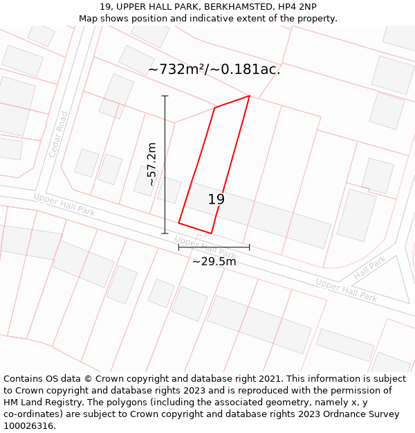 19, UPPER HALL PARK, BERKHAMSTED, HP4 2NP: Plot and title map