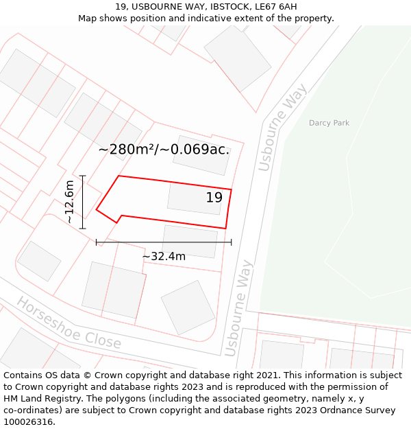19, USBOURNE WAY, IBSTOCK, LE67 6AH: Plot and title map