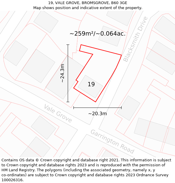 19, VALE GROVE, BROMSGROVE, B60 3GE: Plot and title map