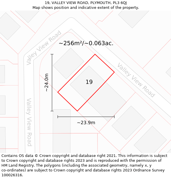 19, VALLEY VIEW ROAD, PLYMOUTH, PL3 6QJ: Plot and title map