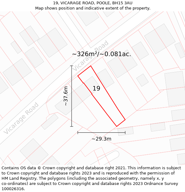 19, VICARAGE ROAD, POOLE, BH15 3AU: Plot and title map