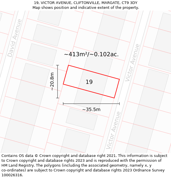 19, VICTOR AVENUE, CLIFTONVILLE, MARGATE, CT9 3DY: Plot and title map